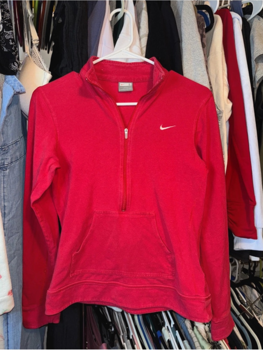 Vintage Nike Red Half-Zip Pullover with Subtle Swoosh